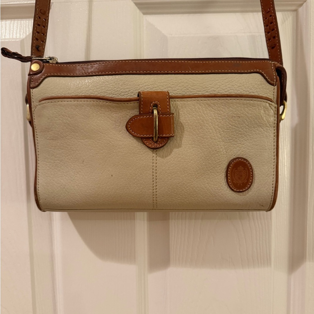 Liz Claiborne Cream and Brown Leather Crossbody Bag